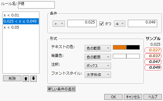 表示形式ルールを使って条件を追加する例