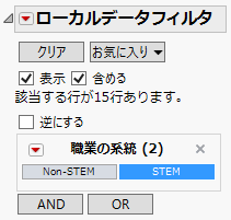 「ローカルデータフィルタ」での選択