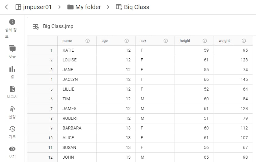 Example Data Table