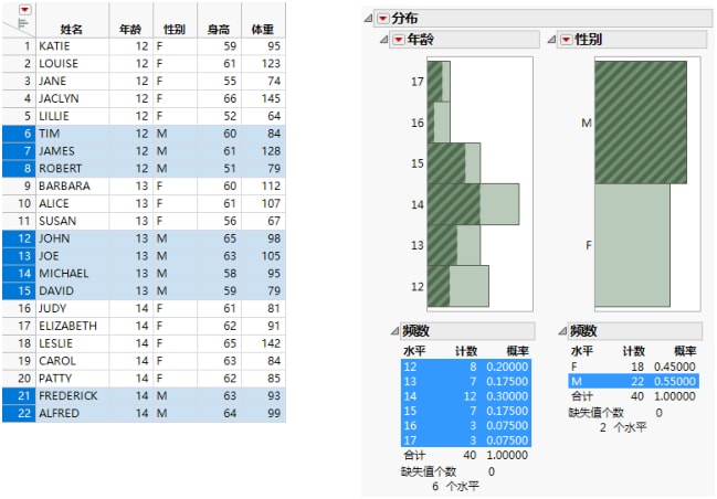 Example of a JMP Report Window and Data Table