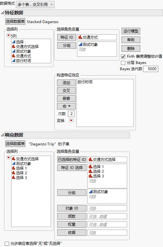 Choice Dialog Box for Daganzo Data with Multiple Tables