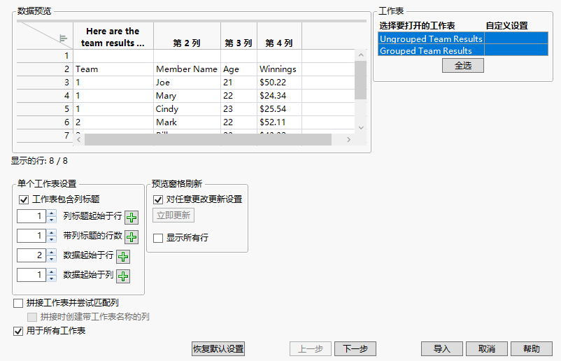 Example Initial Data Preview