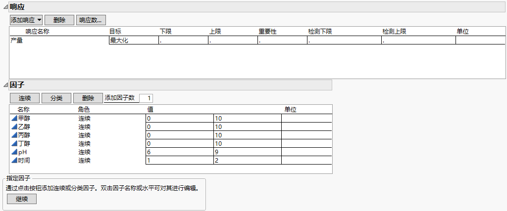 Responses and Factors for Extraction Design