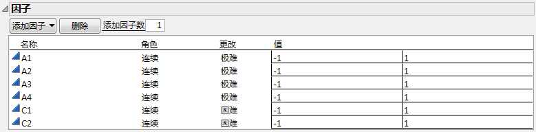 Factors for Battery Experiment