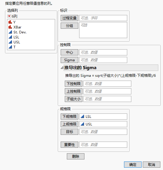 Limits Specifications Window