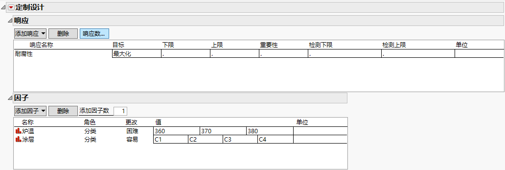 Responses and Factors for Box Corrosion Split-Plot Experiment