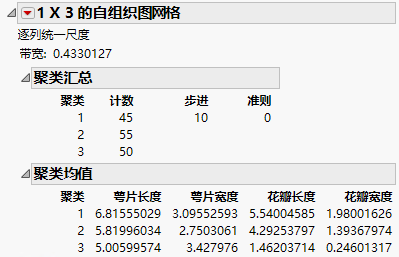 Self-Organizing Map Report for Iris.jmp