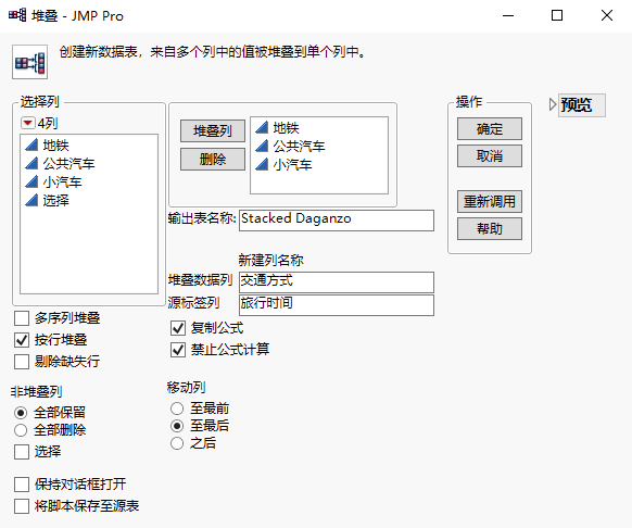 Stack Dialog for Daganzo Data