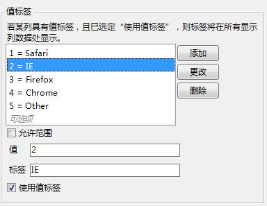 Value Labels Panel with Selection