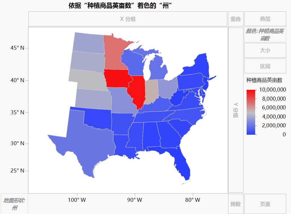 Map Showing Median Commodity Acres Planted