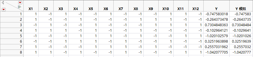 Design Table with Simulated Responses